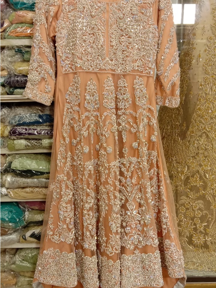 Pakistani Lehnga Heavy Embroidery- Embroidered Peach Formal Dress Size Small